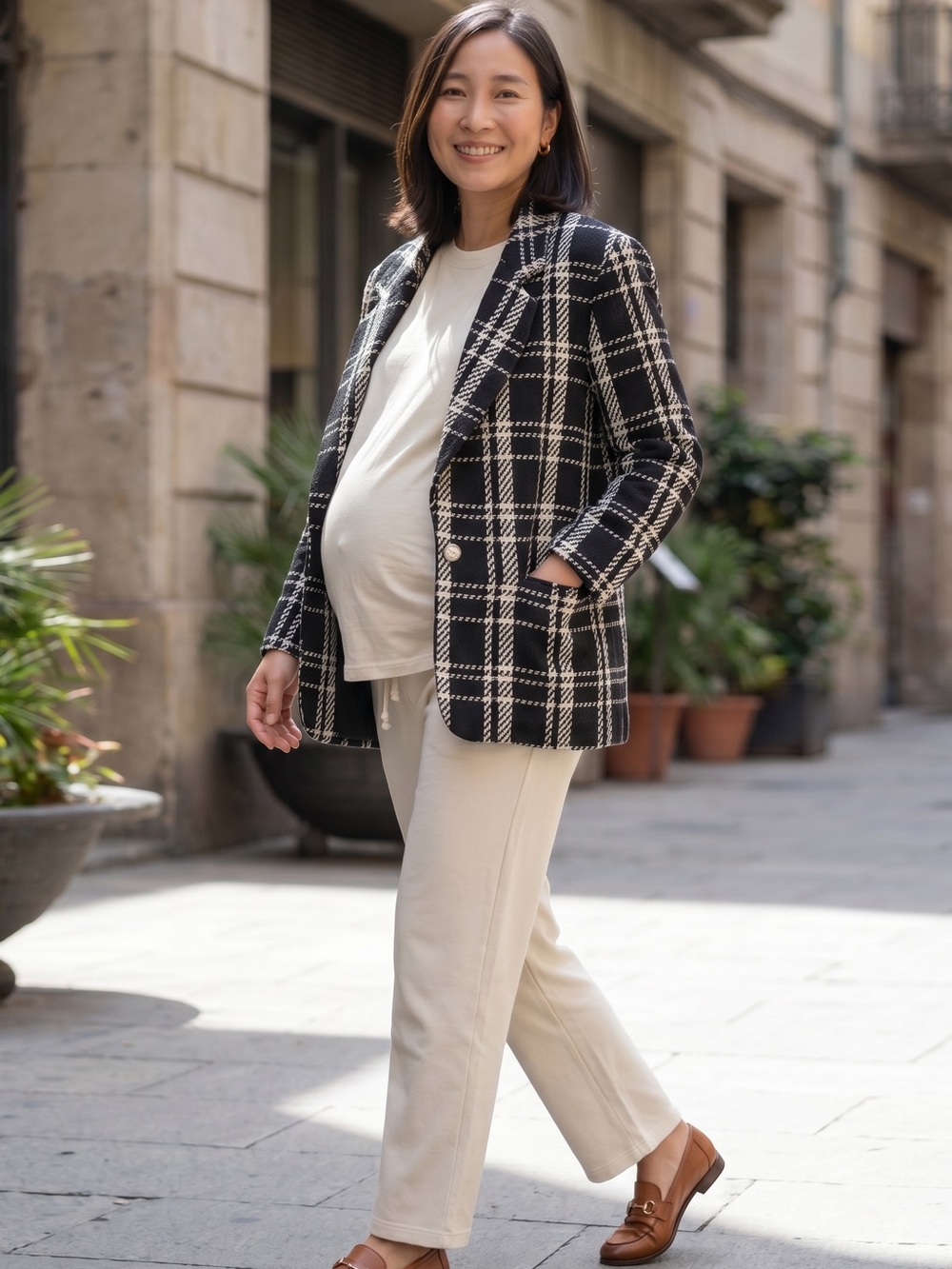 Black and White Plaid Wool Blazer
